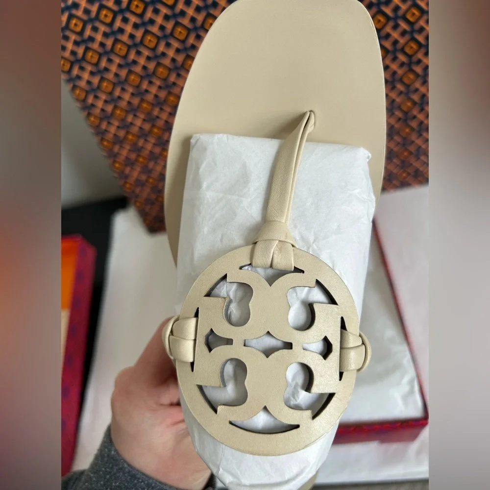 Tory Burch Miller Square Toe Sandal Size 8 New Cream White - Picture 10 of 12